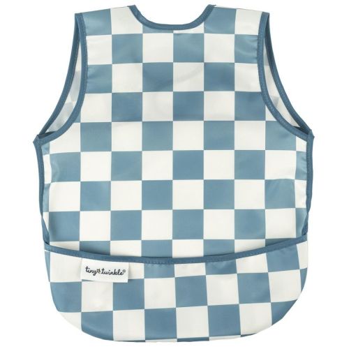 Tiny Twinkle Mess-Proof and Waterproof Baby Bib/Apron, Machine Washable and BPA-Free (Blue Checkers, Small 6-24 Months)