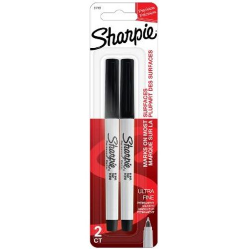 Sharpie 2pk Permanent Markers Ultra Fine Tip Black: Thin Sharpie Pen, Quick Drying, Water-Resistant, Pocket Clip