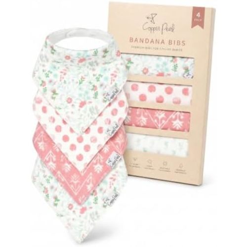 Copper Pearl Baby Bibs 4 Pack, Printed Bandana Drool Bibs for Baby Girl & Boy, Soft Cotton Drooling Teething Bibs