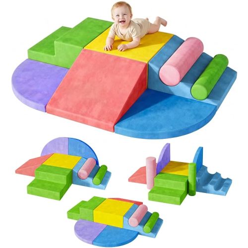 Teckid 8-Piece Soft Foam Climbing Blocks Soft Play Set for Toddlers 1-3