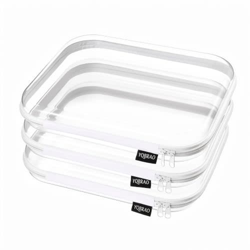 YQBRAO 3-Pack Large Clear Hard Shell Zipper Case, 1.2mm Rigid Toy & Cosmetic Bags, Heavy-Duty Diaper Bag Pouch Set with YKK Zippers, Waterproof Travel & Makeup Organizer