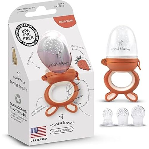 Moss and Fawn Forage Feeder - Soothing Silicone Frozen Breast Milk Popsicle & Baby Food Teething Toy, Pacifier, Fruit Feeder, & Teether - BPA, PVC & Phthalate-Free - Terracotta