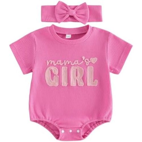 Baby Girl Clothes Mamas Girl Outfit Cute Letter Embroidered Waffle Bubble Romper Onesie Tee Shirt