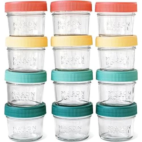 Mason Bottle 4oz Breast Milk Storage Jars (12-Pack) – Reusable Glass Baby Food Containers with Lid for Baby Formula & Breastmilk – Airtight, Stackable, Freezable