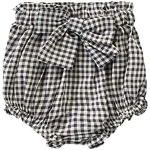 HAOLUKI Toddler Baby Girls Plaid Bloomers High Waist Ruffle Bow Tie Diaper Cover Loose Harem Shorts