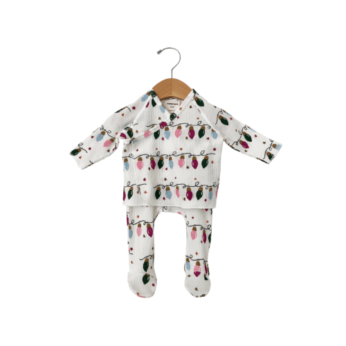 Organic Waffle Kimono & Pant Set, Pink Christmas Lights – SpearmintLOVE