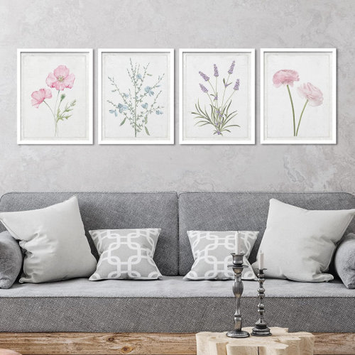 IDEA4WALL Vibrant Wildflower IDEA4WALL Framed Lavender Rose Daisy Cornflower Wall Art, Set Of 4 Nature Wilderness Wall Decor Prints, Botanical Floral Wall Decor For Living Room, Bedroom Framed 4 Pieces Print & Reviews | Wayfair