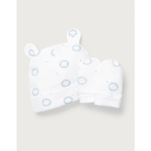 Organic Cotton Blue Lion Hat & Mittens Set (0–12mths) | View All Baby | The White Company US