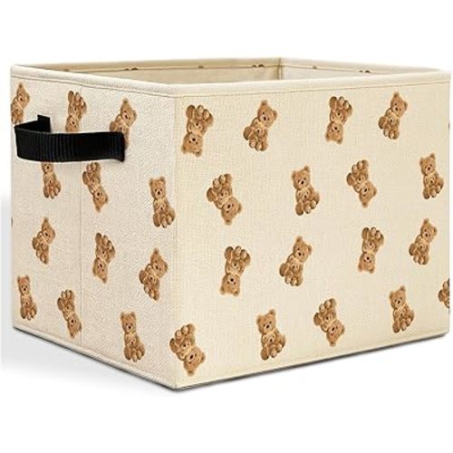 Cute Bear Kids Storage Bins Box with Handles, Bear Nursery Decor, Brown Bears Animal Laundry Basket Hamper Collapsible Clothes Toys Organizer for Kids Room Nursery Playroom Bathroom