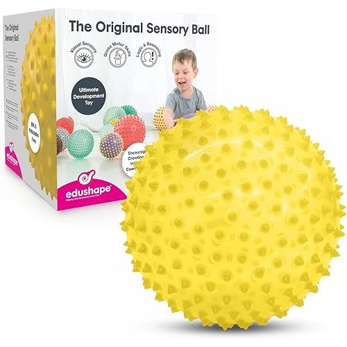 Edushape The Original Sensory Ball for Baby - 7" Transparent Yellow Color Baby Ball That Helps Enhance Gross Motor Skills for Kids Aged 6 Months & Up - Vibrant, Colorful & Unique Toddler Ball