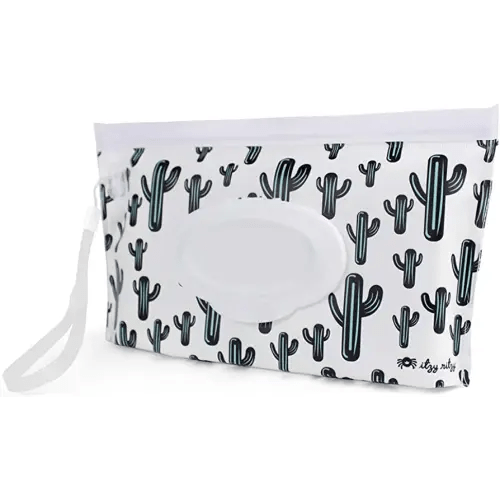 Itzy Ritzy Travel Wipes Case - Reusable Wipe Pouch – Take & Travel Pouch Holds Up To 30 Wet Wipes, Includes Silicone Wristlet Strap, Cactus