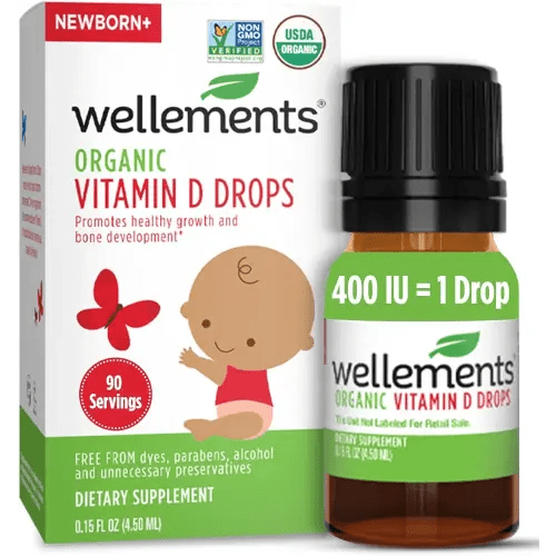 Wellements Baby Organic Vitamin D Drops for Infants & Toddlers (90-Day Supply) - Certified Newborn+ Liquid Vitamin D3 Drops, Support Healthy Growth & Bone Development 400 IU per Drop (1 Drop Daily)