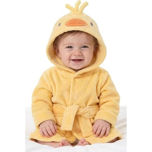 Baby Essentials Unisex Baby Plush Animal Face Bathrobe Hooded with Tie Closure for Newborns and Infants 0-9 Months