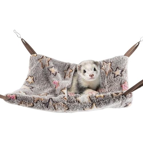 Niteangel Hanging Hammock Nap Sack Swing Bag Pet Sleeper for Ferret Rat Sugar Glider and Other Small Animals (Cream, Star)
