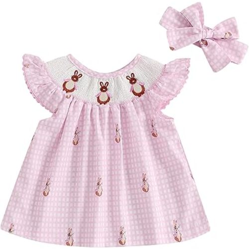 FIOMVA Toddler Girl 4th of July Outfit American Flag Smocked Dress Baby Girls Ruffle Princess Dresses Cute Summer Clothes