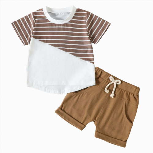 TOWED22 Toddler Baby Boy Summer Outfit Funny Letter T-Shirts Top Shorts Set Infant Boy Summer Clothes 6 12 18 Months 2T 3T(Brown,0-6 Months)