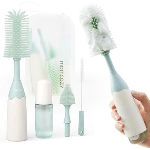 Momcozy Baby Bottle Brush Kit, Innovative Push-Press Foam Design, Green