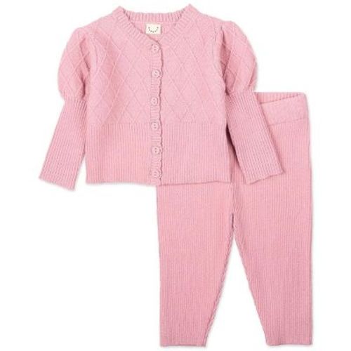 MiniMoi 2 Piece Baby and Toddler Girls "Juliet" Mixed Knit Cardigan and Legging Set Bridal Rose 12 Months