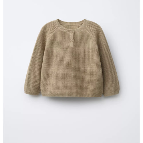 WAFFLE KNIT HENLEY JUMPER - Greenish | ZARA United States