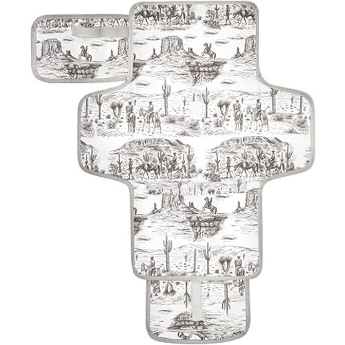 Cowboys Portable Diaper Changing Pad with Wipes Holder, Western Desert Foldable Baby Diaper Changer Travel Bag Southwest Cowboy Baby Changing Mat with Built-in Pillow for Newborn