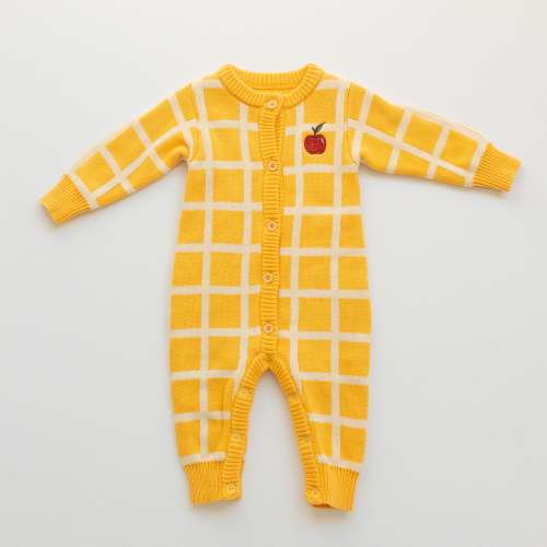 Organic Check Knit Romper - Honey - BY GEE
