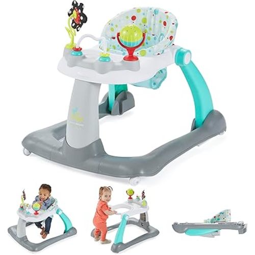 Kolcraft Tiny Steps 2-in-1 Foldable Baby Walker with Wheels, Seated or Walk-Behind Activity Center, Wide Stable Base and Reinforced Frame, Easy-Fold Design, Developmental Activities, Bubbles