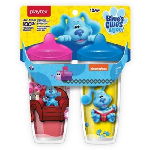 Playtex Baby – Sipsters Stage 3 Insulated Hard Spout Sippy Cups, 9 oz, 2-Pack, Blue’s Clues, Spill-Proof & Leak-Proof, BPA-Free