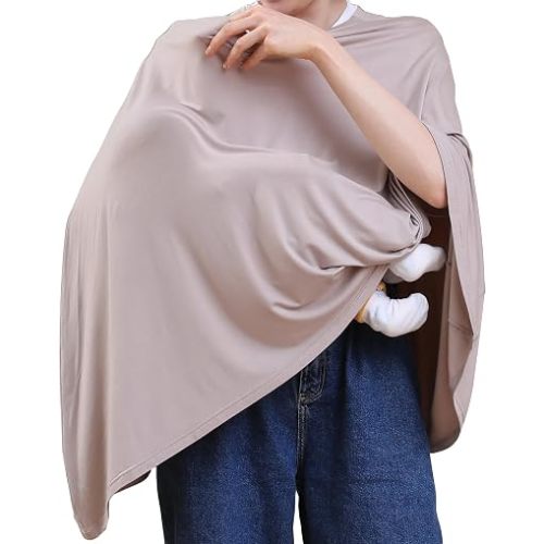 Seejoy Multi-use Nursing Cover for Breastfeeding, 360°Full Coverage Nursing Poncho, Rayon Soft & Breathable Breastfeeding Cover up (Smooth Rayon, Warm Taupe)