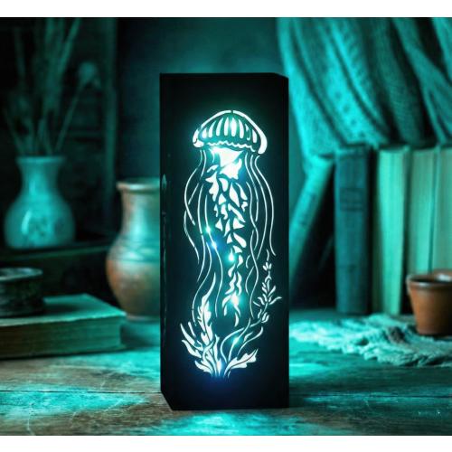 Coastal Jellyfish Lamp, Beach House Decor, Teal Nursery Night Light, Ocean Themed Bedroom, Scuba Gift, Kinetic Wood Art, Sea Life
