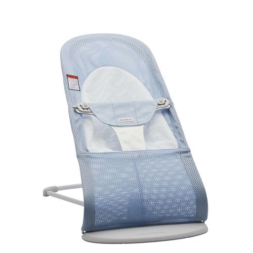 BabyBjörn Bouncer Balance Soft, Light Grey Frame, Mesh, Sky Blue/White, 2-in-1 Adjustable Baby Bouncer Seat and Toddler Chair, Newborn to Toddler (8-29 lbs), 4 Positions, Lightweight & Portable