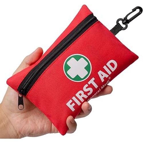 General Medi Mini First Aid Kit, 110 Piece Small First Aid Kit - Includes Emergency Foil Blanket, Scissors for Travel, Home, Office, Vehicle, Camping, Workplace & Outdoor (Red)