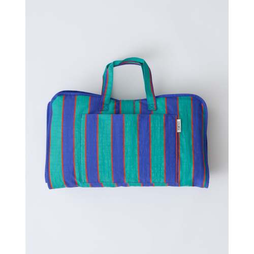 Toddler Nap Mat For Kids Preschool Daycare With Blanket and Pillow | Navy & Green Stripe - Storq by Kindred Bravely