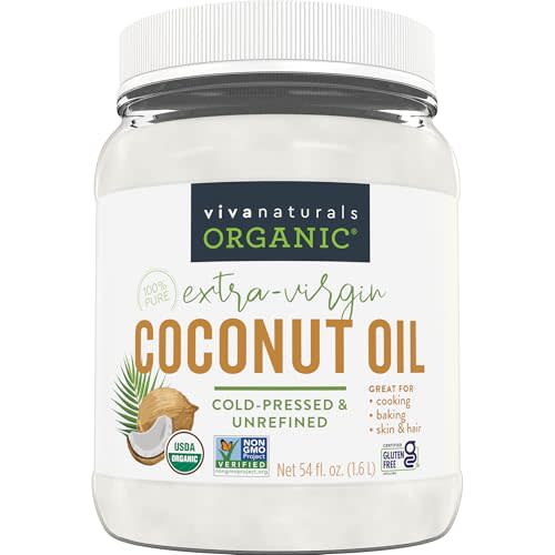 Viva Naturals Organic Coconut Oil, 54 fl oz – Unrefined, Cold-Pressed Extra Virgin Coconut Oil, USDA Organic & Non-GMO, Natural Cooking Oil, Hair Oil & Skin Oil