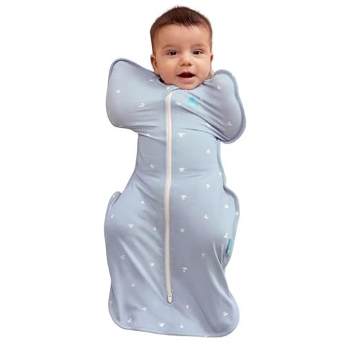 Love to Dream Swaddle Up Viscose from Bamboo, Arms Up Position, Soft and Sustainable Bamboo Fabric, Versatile Wearable Blanket, 1.0 TOG (20-24°C) Ideal for Moderate Temps, Boats Mist, Small 8-13 lbs