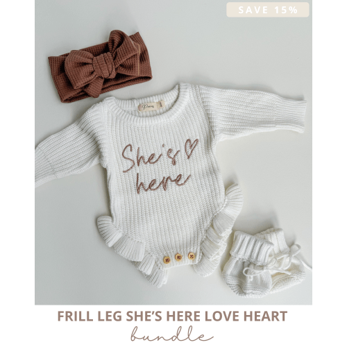 Frill Leg Romper 'She's Here Love Heart' Bundle