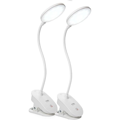 Miady 2 Pack Clip on Lamp,Battery Powered Reading Light,Clamp for Bed with 3 Brightness Level,USB Rechargeable