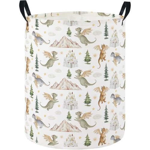 Baby Laundry Hamper Basket Baby Hamper for Nursery Boy and Girl Cute Storage Bin Organizer Boho Room Decor(Castle Dinosaur)