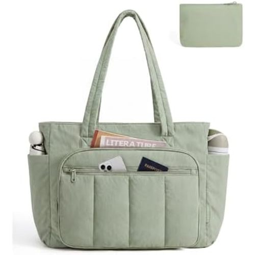 BAGSMART Tote Bag for Women, 2 Set Tote Bag with Zipper, Quilted Nurse Handbags for Work Travel College