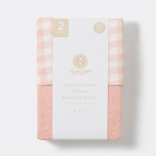 Dymples Organic Cotton Fitted Bassinet Sheet 2 Pack - Pink