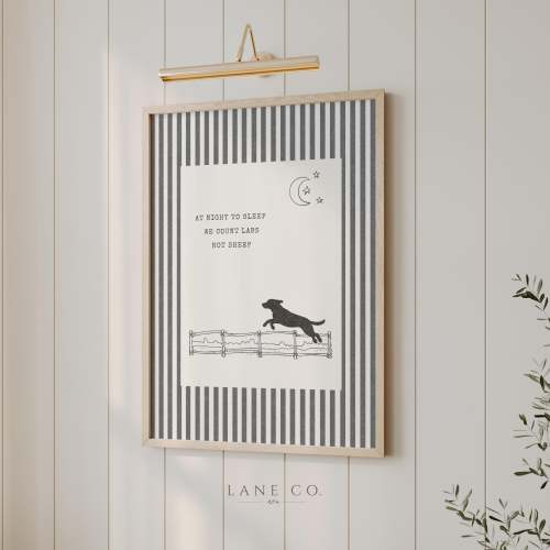 We Count Labs Not Sheep Nursery Print, Striped Labrador Retriever Dog Duck Hunting Wall Art, Boys Bedroom Decor