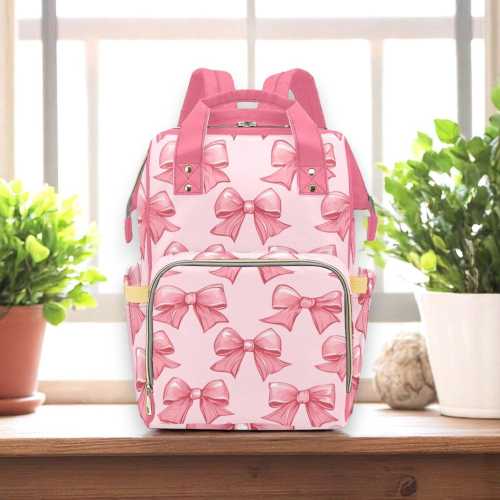 Pink Bow Diaper Bag Backpack, Kawaii Baby Bag for Aesthetic Moms, Cute Girlcore Mommy Backpack, Soft Pink Dopamine Core Gift for Her