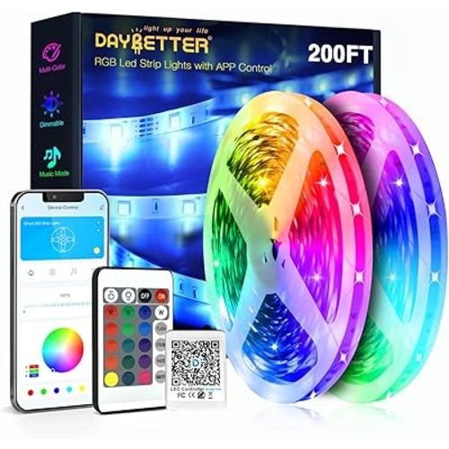 DAYBETTER Led Strip Lights 200 ft (2 Rolls of 100 ft) Ultra Long Smart Light Strips with App Voice Control Remote, RGB Music Sync Color Changing Lights for Bedroom, Kitchen, Party,Home Decoration