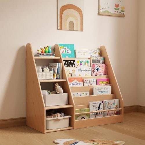 Solid Wood Kids Bookshelf and Storage Organizer