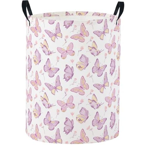 Baby Laundry Basket Baby Nursery Hamper Kids Laundry Basket Toy Storage Bin for Boys Room Decor Gift Baskets for Bedroom Bathroom(Purple Butterfly)