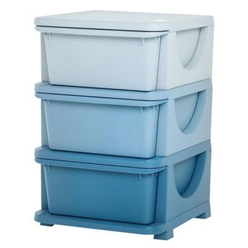 Qaba 3 Drawers Kids Storage Unit, 3 Tier Chest Toy Organizer Plastic Bins for Kids Bedroom Nursery Living Room for Boys Girls Toddlers, Blue
