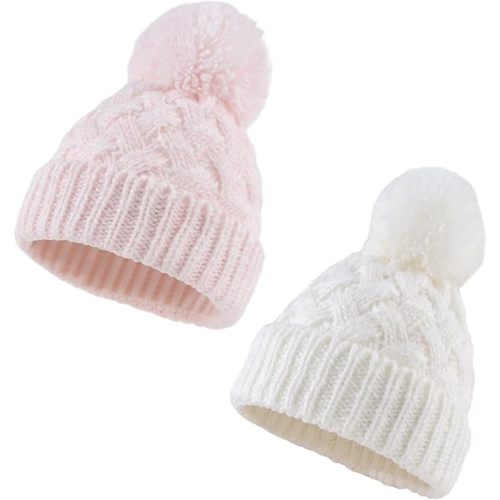 PESAAT Knit Toddler Girl Winter Hat Autumn Baby Boy Beanie Twist Infant Beanies Kids Hats with Pompom