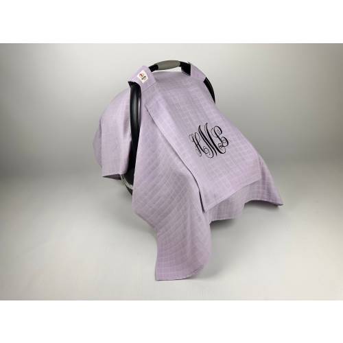 Personalized Lilac Muslin Car Seat Cover with Mesh | Baby Shower Gift | Embroidered Carseat Cover