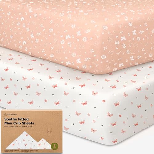 2pk Mini Crib Sheets Fitted 38x26 Pack N Play Mattress Sheet (Butterflies)