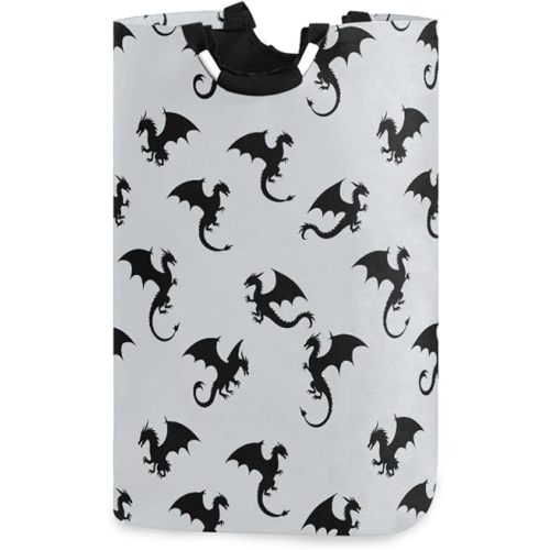 Aslsiy Laundry Basket Black Dragon (1) Laundry Hamper with Handles Nursery Bins Storage Basket 50L