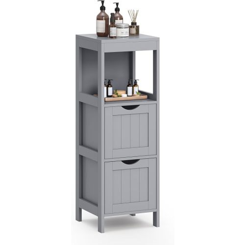 VASAGLE Storage Cabinet, Storage Organizer Rack Stand for Bathroom, Living Room, Multifunctional Corner Unit, 2 Drawers, 35 Inches in Height, Dove Gray UBBC042G02